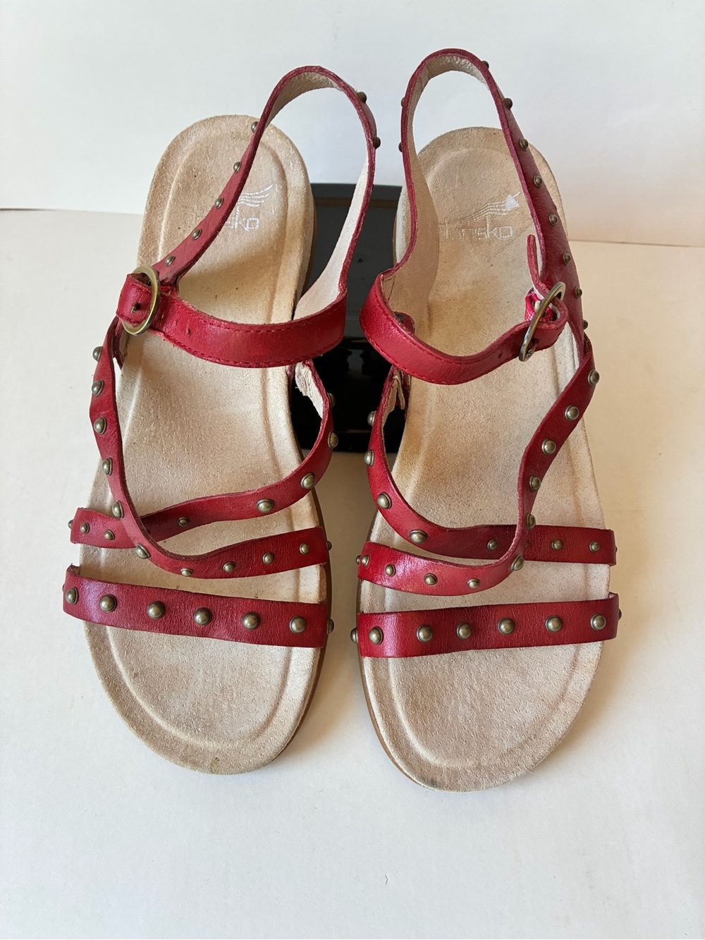 Dansko Women Brigitte Flat Strappy Studded Sandal Tomato Full Grain Size 37